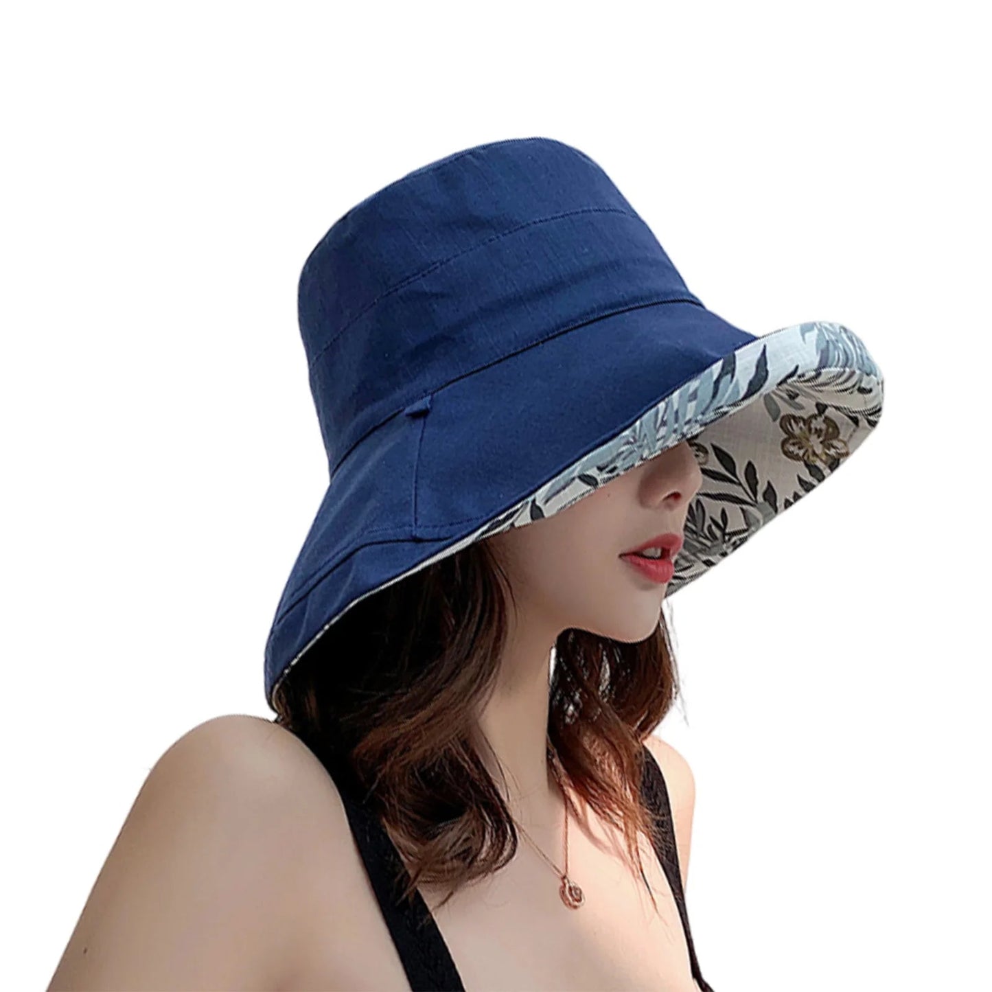 Women Bucket Hat, Elegant Flower Print Wide Brim Sun Visor Hat Lightweight Summer Panama Cap Good Vibrations