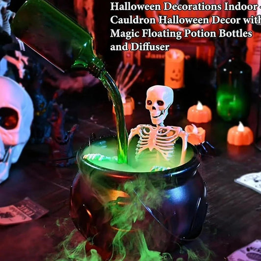 Halloween Indoor Decor - DIY Floating Potion Kit with Witch's Cauldron and Sprayer - Ghosty Vintage Black Plastic Bowl Hocus Pocus Party Decor, Suitable for Home Dining Tables, Fireplaces, Kitchens, and Rooms Good Vibrations