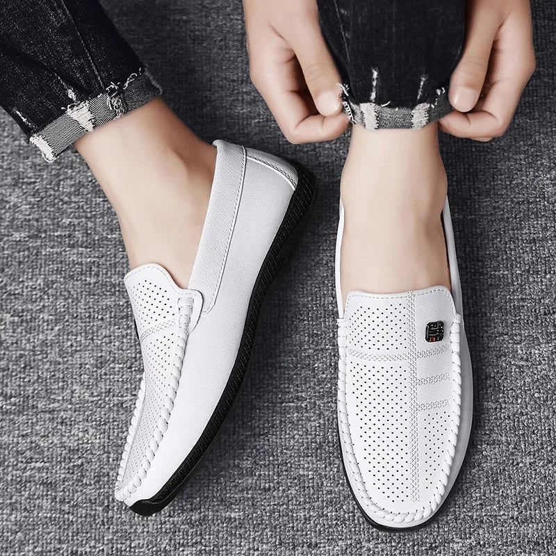 Fashion Leather Men Casual Shoes Slip on Italian Formal Loafers Luxury Brand Comfortable Men Soft Male Driving Shoes Moccasins Good Vibrations