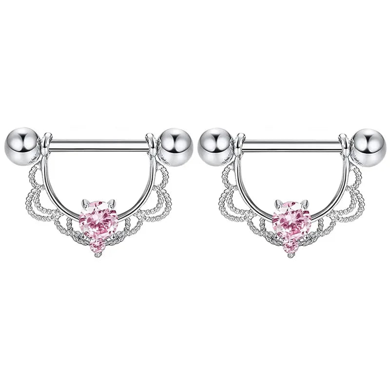 Pink Heart Nipple Piercing Barbell Set Shiny Crystal Nipple Rings Bulk For Women Flower Nippel Jewelry Pack Piercing Teton Lots Good Vibrations Adult Super Store