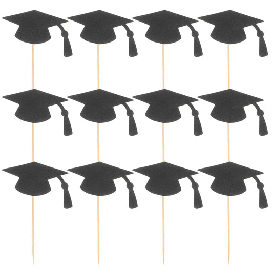 24 Pcs Graduation Season Cake Decoration Graduate Supplies Cap Topper Hat Cupcake Toppers Paper Bachelor Good Vibrations