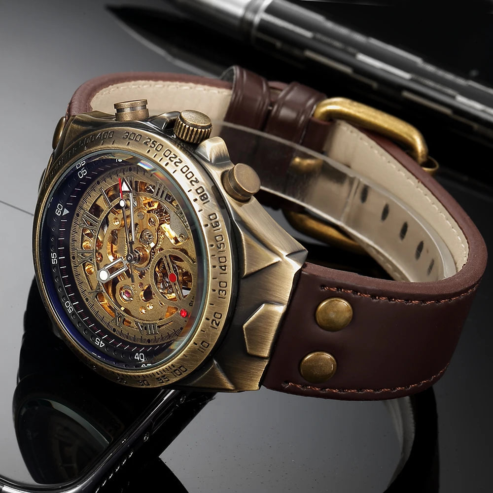 Wrist Watch For Men Waterproof Automatic Mechanical Watch Men's watch Retro montre homme with Genuine Leather relogio masculino Good Vibrations