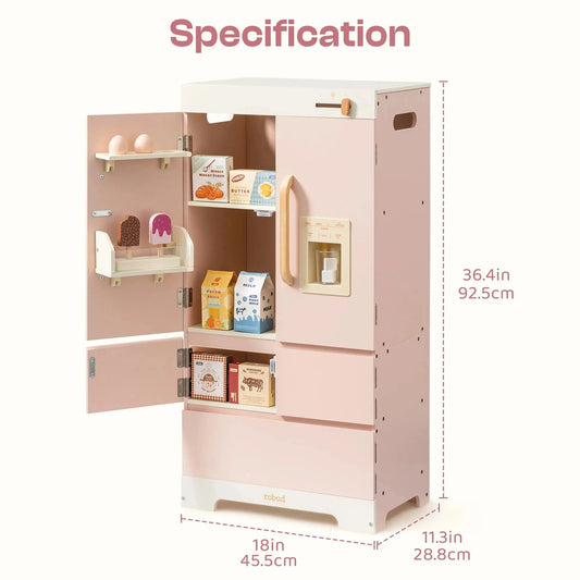 ROBUD Wooden Kids Kitchen PlaySet Series Pink Montessori Toy Kitchen Pretend Playset for Kids Aged 3+ Good Vibrations