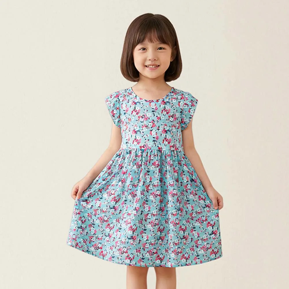Summer Baby Girls Flower Print Dresses Kids Girls Clothes Toddler Baby Flying Floral Dress Children's Clothing Kids Beach Dress Good Vibrations