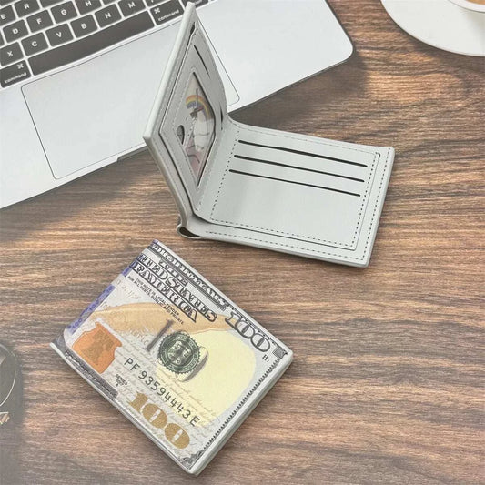 Men's Wallets with 100 US Dollar Pattern Male Leather Wallet with Card Holder Coin Pocket Purse Cartera Hombre Good Vibrations