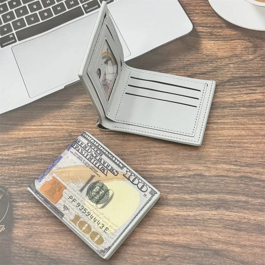 Men's Wallets with 100 US Dollar Pattern Male Leather Wallet with Card Holder Coin Pocket Purse Cartera Hombre Good Vibrations