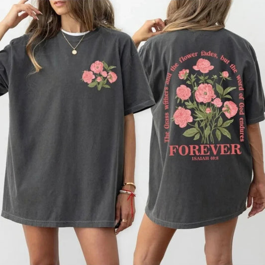 Boho Christian Shirt Women Bible Verse Tshirt Jesus Apparel Vintage Floral Tshirt Flower Graphic Cotton Tee Trendy Clothes Good Vibrations