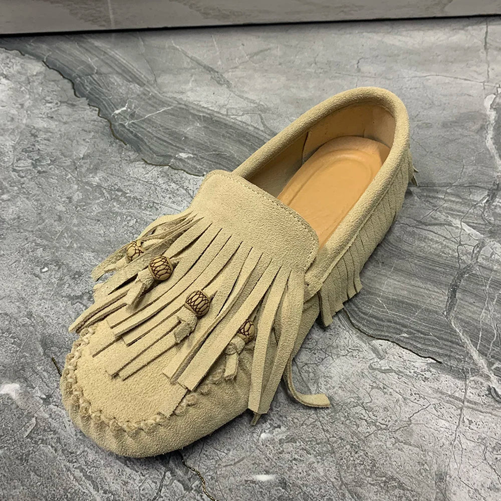 Women Flat Shoes Plus Size Casual Female Mullers Leather Women Loafers Fashion Tassels Designer Women Shoes Good Vibrations