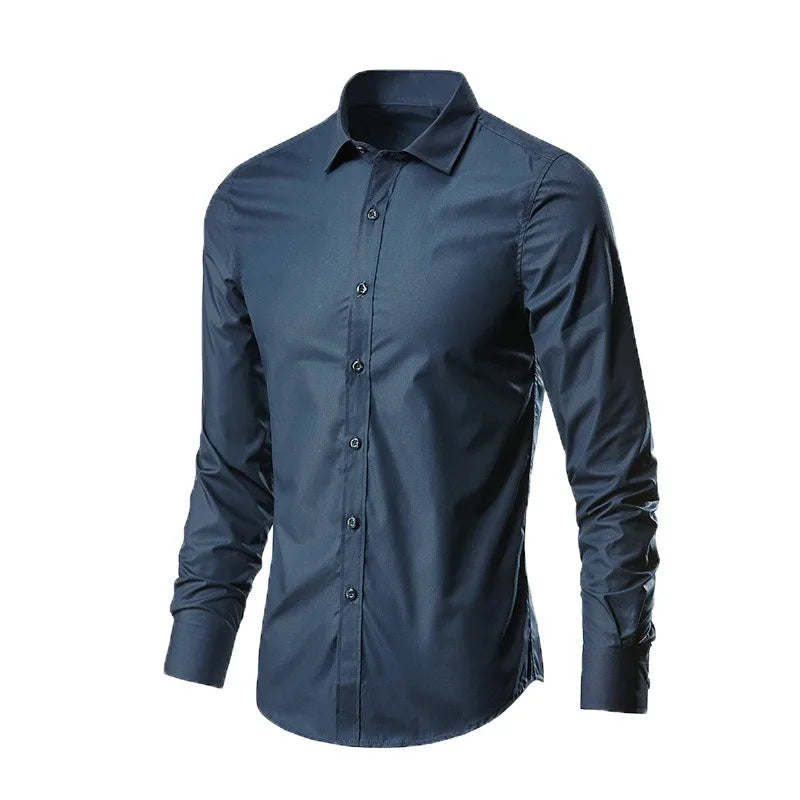 Mens Casual Shirts 2025 Single Breasted Mens Slim Fit Dress Long Sleeve Shirts Soild Male Social Shirts Designer Chemise Homme