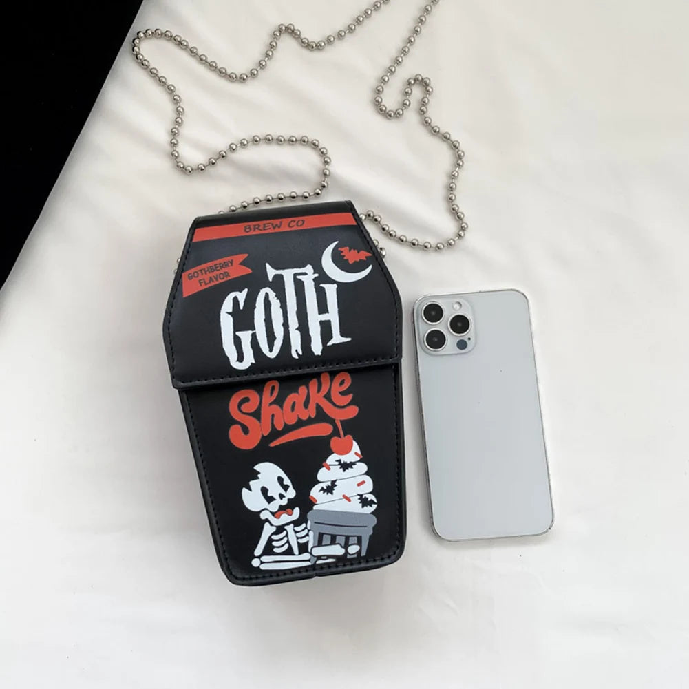 Women Gothic Crossbody Bag Versatile Gothic Crossbody Pouch Zipper Casual Satchel Bag PU Leather Novelty Halloween Cellphone Bag Good Vibrations