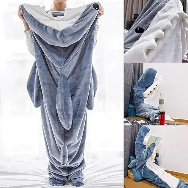 Shark Cosplay Onesie Pajamas Flannel Loose Couple Adult Camping Sleeping Bag Wearable Blanket Funny Gifts Pajama Party Costume Good Vibrations