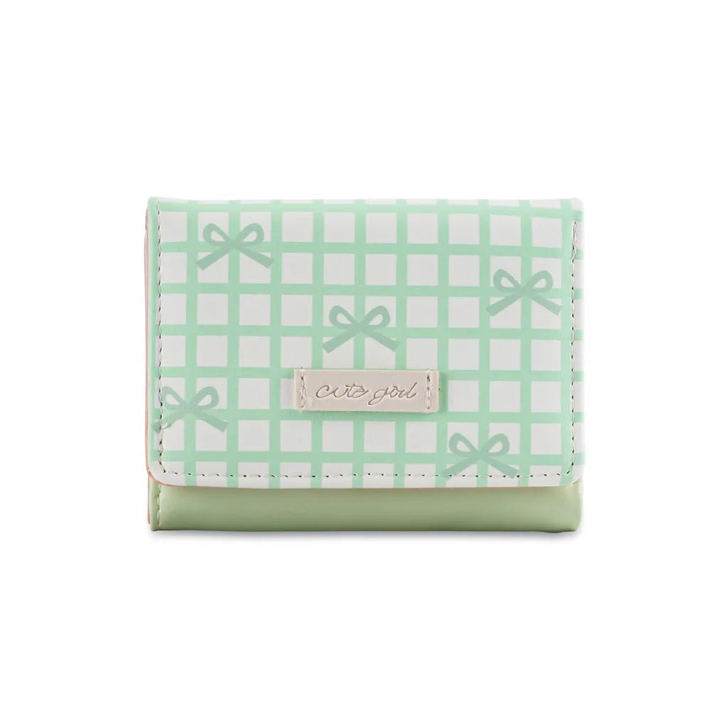 Pouch Sweet Cute Tri-Fold Purses Lattice Multiple Card Slot Women Card Holder Candy Color PU Leather Coin Purse Student Good Vibrations