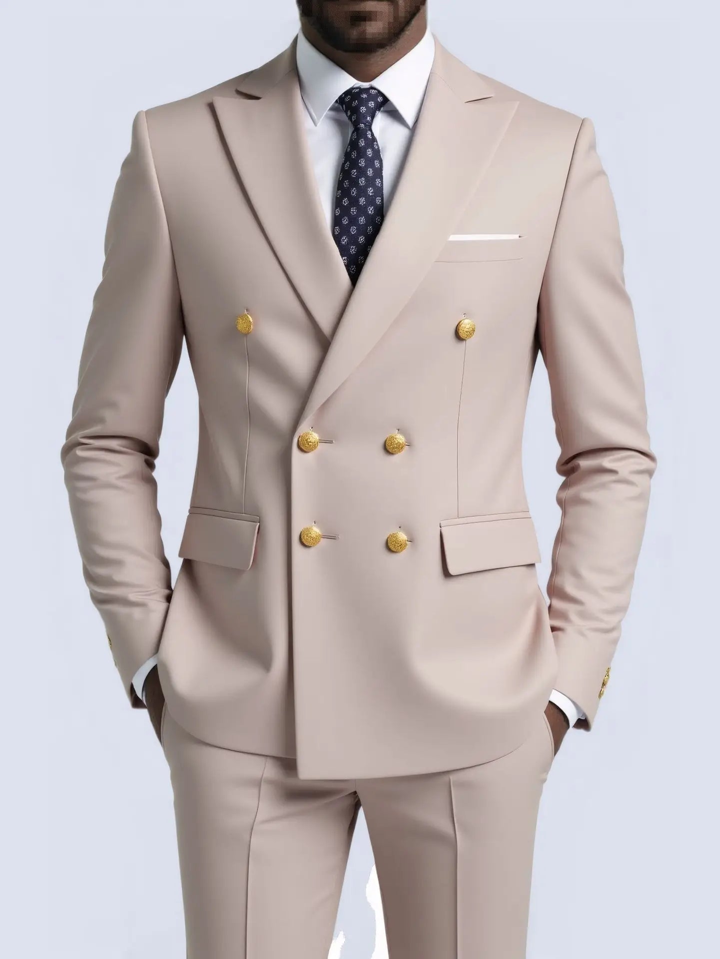 Suit (Blazer + Trousers) Men's Fashionable Gentleman Business Double-breasted Solid-color Banquet Host Casual Wedding Suit Good Vibrations