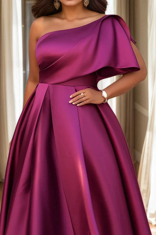 Women's Plus Size Evening Dress One Sleeve Pleated A-Line Elegant Wedding Guest Cocktail Maxi Dresses Off Shoulder Formal Dress Good Vibrations