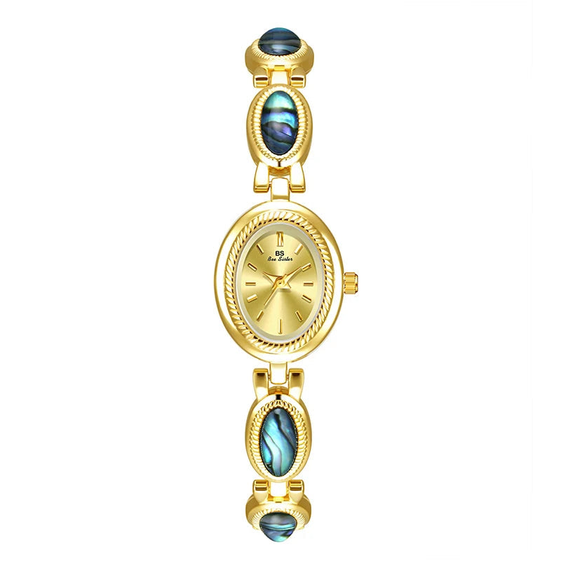 Watches For Woman Elegant Vintage Black Gold Shell Bracelet Ladies Small Dial Oval Quartz Dress Watch Good Vibrations