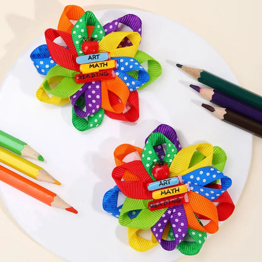 2Pcs Rainbow Flower Hair Clip Halloween Ghost Party Hairpin Cut Bee Back To School Barrettes Princess Floral Kids Headwear Good Vibrations