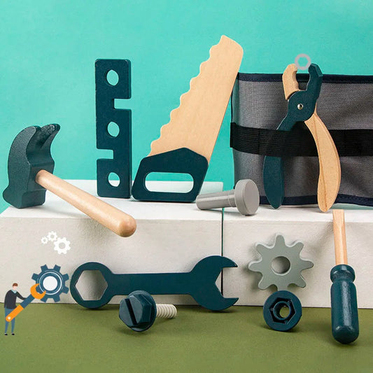 Kids Pretend Play Toy Tool Role Playing Educational Toys 3-6 Year Old Boys Wooden Simulation Children's Repairman Waist Bag Set Good Vibrations