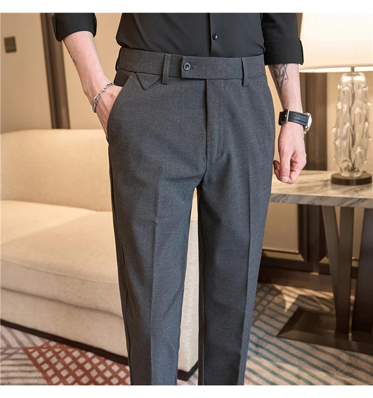 Men Suit Pants 2025 Autumn Elastic Waist Solid Slim Fit Dress Pants Office Business Casual Trousers High Quality Men's Clothing Good Vibrations