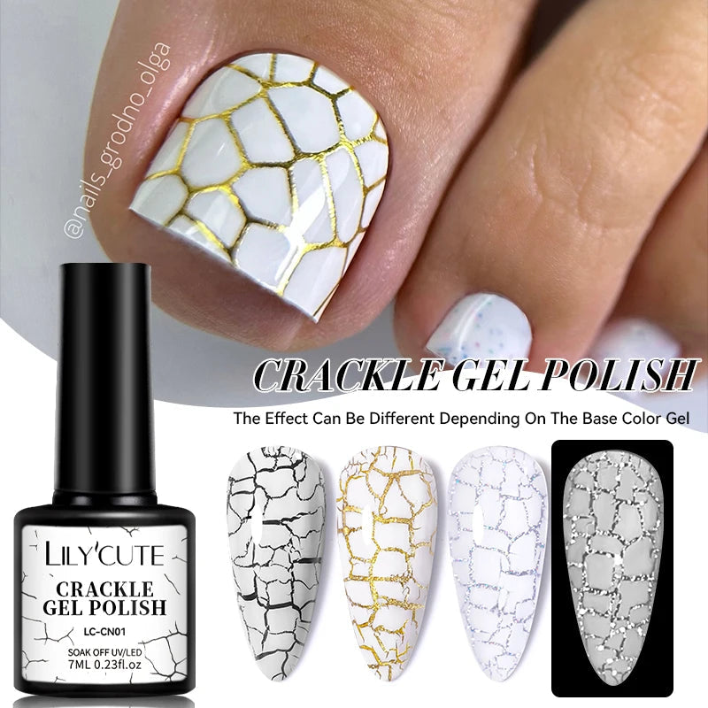 LILYCUTE 7ml Crackle Gel Nail Polish Quick Dry Marble Cracking Effect Gel Semi Permanent Soak Off Nail Art Varnish Manicure Good Vibrations