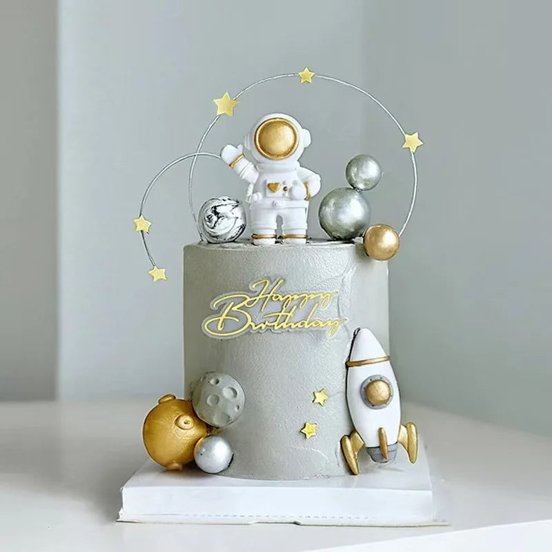 Astronaut Theme Cake Topper Planet Space Rocket Spaceship Birthday Decor Kids Boy Girl Birthday Party Baby Shower Decoratings Good Vibrations