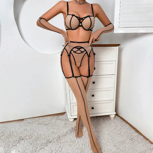 MUZISKAT Exotic Sexy Luxury Ladies Erotic Lingerie Set Mesh Transparent Erotic Backless Hollow Out Sexy Lingerie five-piece Set Good Vibrations Adult Super Store