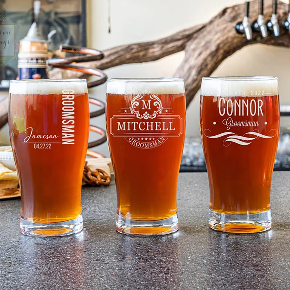 Personalized Custom Beer Mug Creative Transparent Glass Laser Engraved Pint Cup Wedding Party Favor Groomsmen Gift Good Vibrations