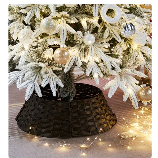 Christmas Tree Skirt Retro Round Basket Xmas Trees Foot Decor Collar for Home Festival Party Background Decoration Gift Good Vibrations