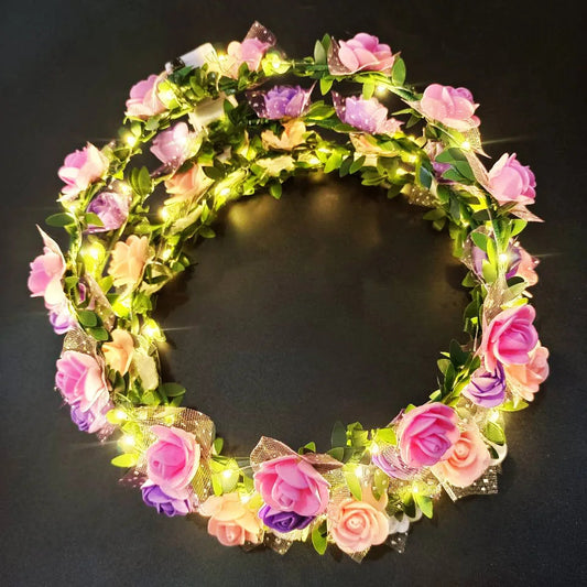 Wedding Party Crown Glowing Flower Headband LED Light Wreath Garland Decoration Women Girl Birthday Favor Luminous Hairband Good Vibrations