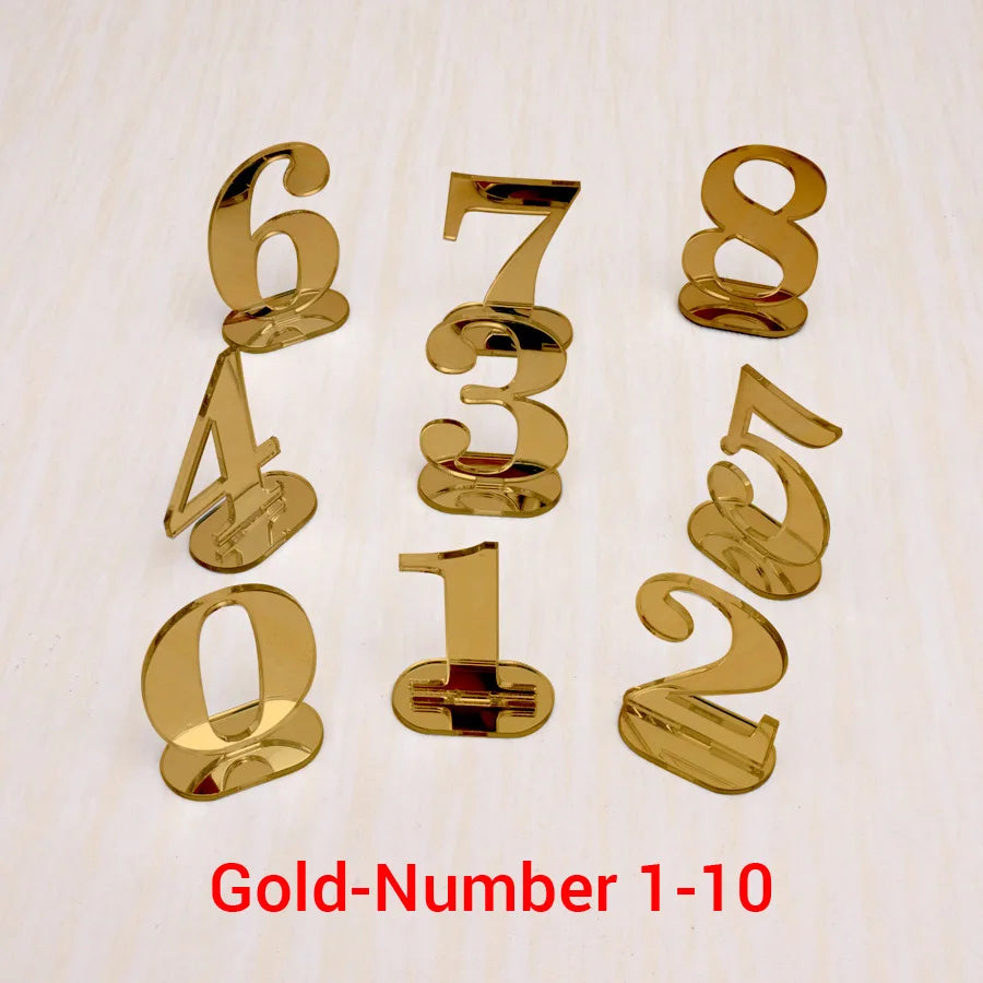 Numbers 1-10/1-20 Base Set Mirror Table Numbers Wedding Birthday Party Table Card Baby Shower Wedding Decoration Number Holder Good Vibrations