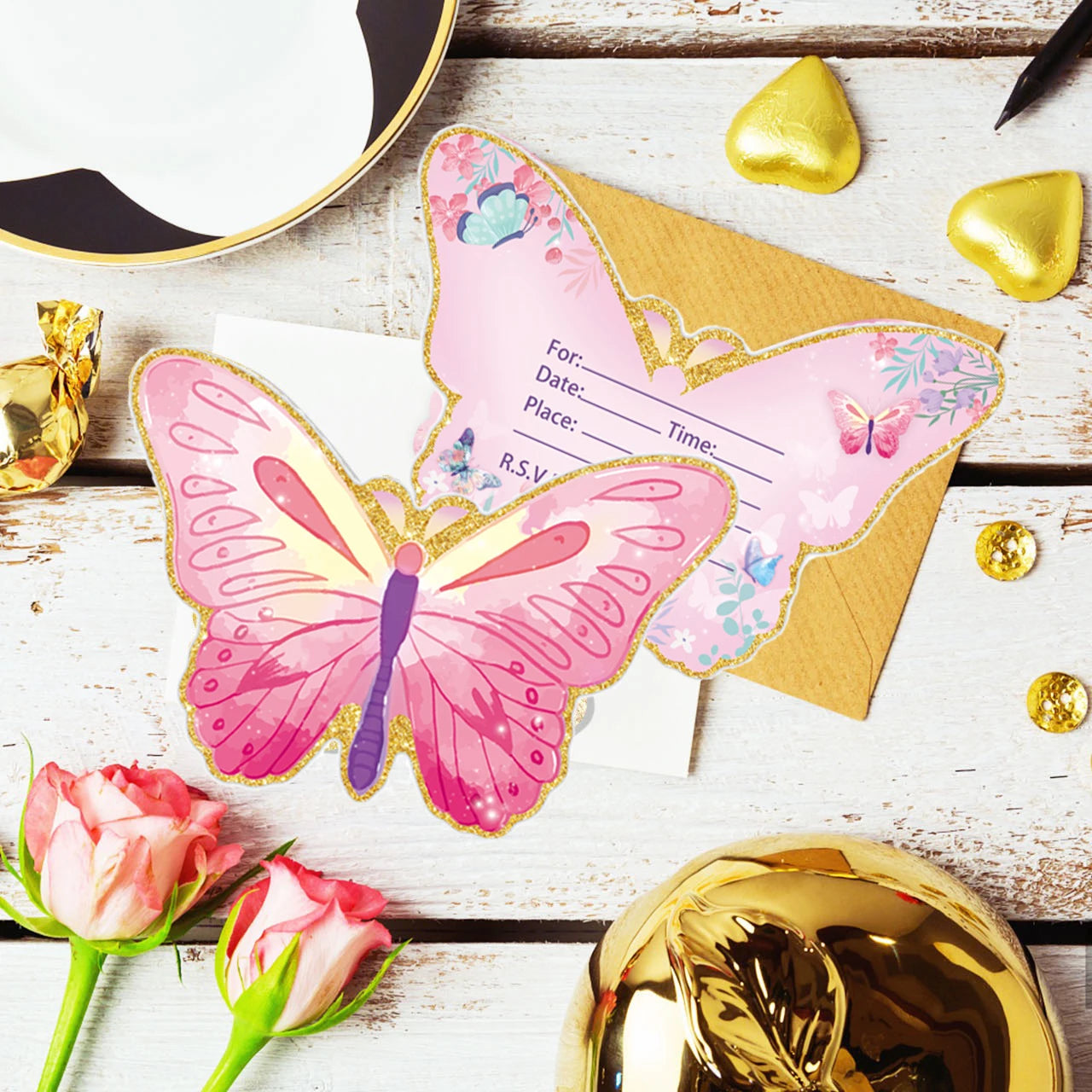 10pcs/Set, Butterfly Invitation Cards, Birthday Invitation Cards, Butterfly Party Invitations, Birthday Party Invitations Good Vibrations