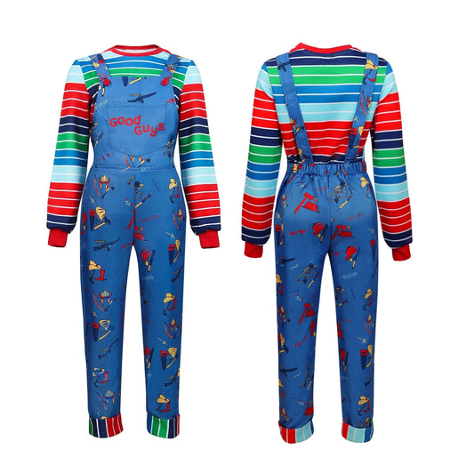 Halloween Costumes for Women Men Cosplay Scary Wanna Play Movie Character Bodysuit Tops Chucky Doll Dress Costume 2pcs Set New Good Vibrations