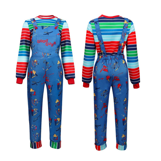 Halloween Costumes for Women Men Cosplay Scary Wanna Play Movie Character Bodysuit Tops Chucky Doll Dress Costume 2pcs Set New Good Vibrations