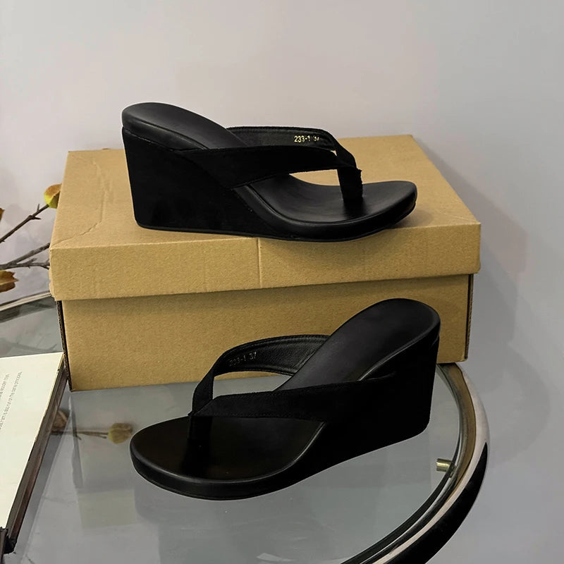 Wedges Women Slippers High Heels Clip Toe Fashion Shoes Designer Woman's Sandals Summer 2025 Flip Flops New Sandalias De Mujer Good Vibrations