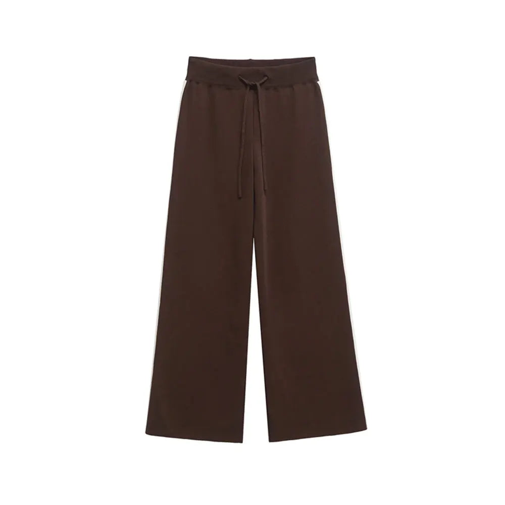 Women's Fashion Two-Piece Set with Side-Stripped Knit Sweater And High-Elastic Waist Straight Pants Female Casual Outfit Good Vibrations