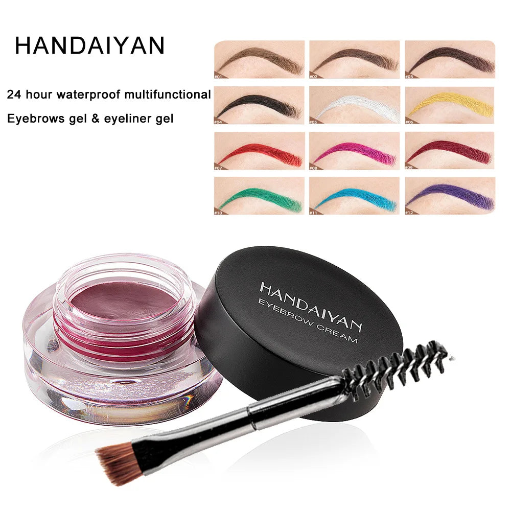 HANDAIYAN 12 Color Waterproof Eyebrow Cream Professional Eyeliner Eyebrow Gel High Brow Tint Black Eye Brow Makeup Tools Good Vibrations