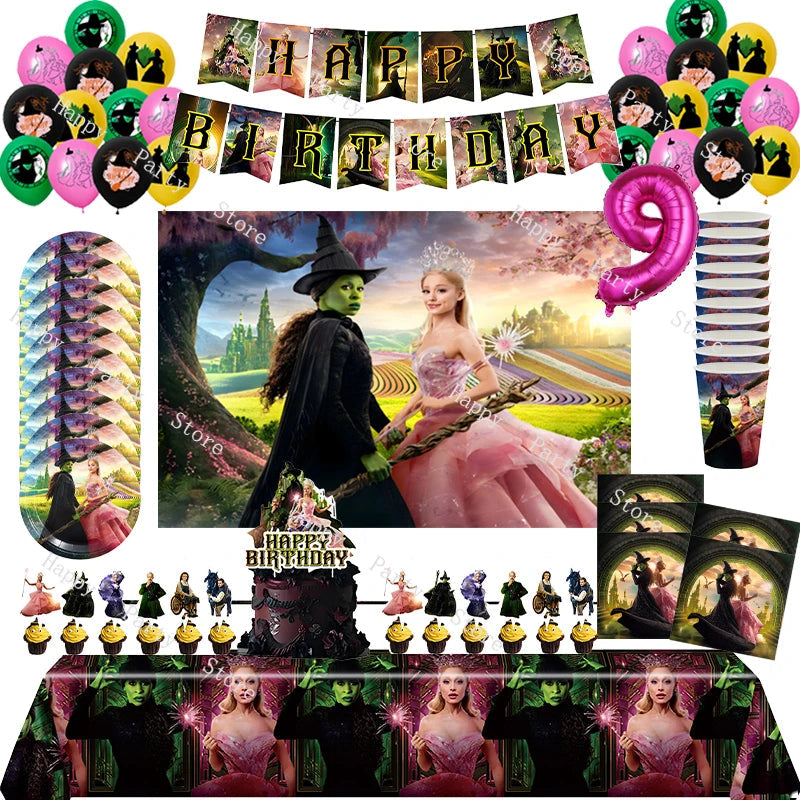 Wicked Birthday Party Decoration Magic Witch Balloon Backdrop Tableware Split Sales Wicked Birthday Party Supplies Good Vibrations
