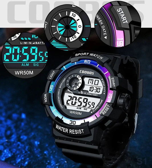 Fashion Sport LED Electronic Watches For Men Luxury Waterproof Luminous Military Watch Man Multifunction Colorful Digital Clock Good Vibrations