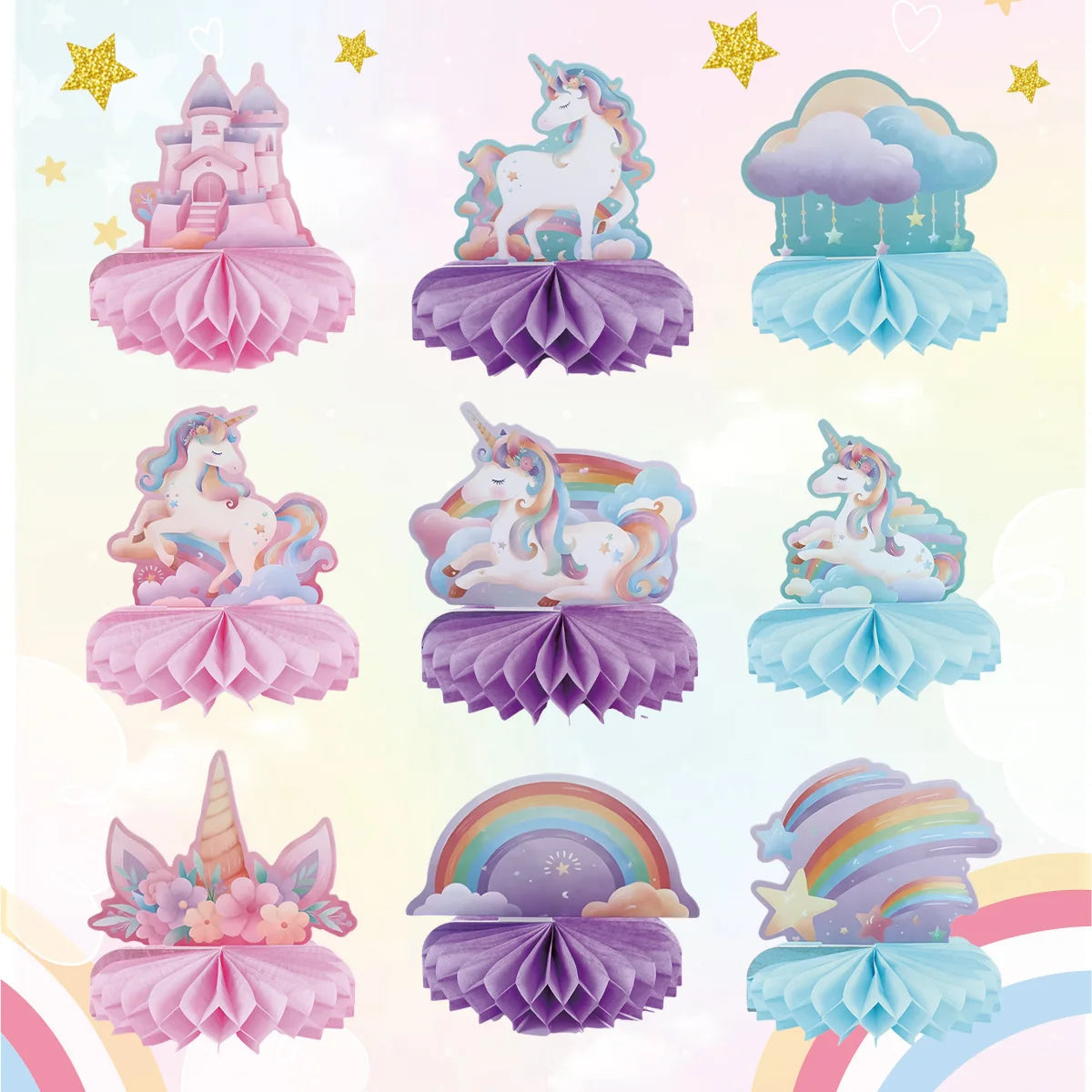 Rainbow Unicorn Honeycomb Ornament Set Rainbow Unicorn Birthday Party Decoration Kids Baby Shower Birthday Party Supplies Good Vibrations