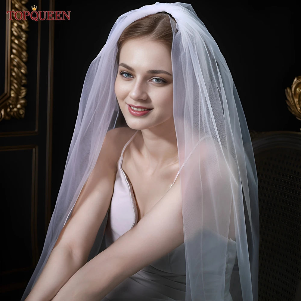 TOPQUEEN V14 Wedding Veil Short Pencil Edge Simple Wedding Veil Bridal Veils Wedding Short Veu Bride Short Wedding Veil One Laye Good Vibrations