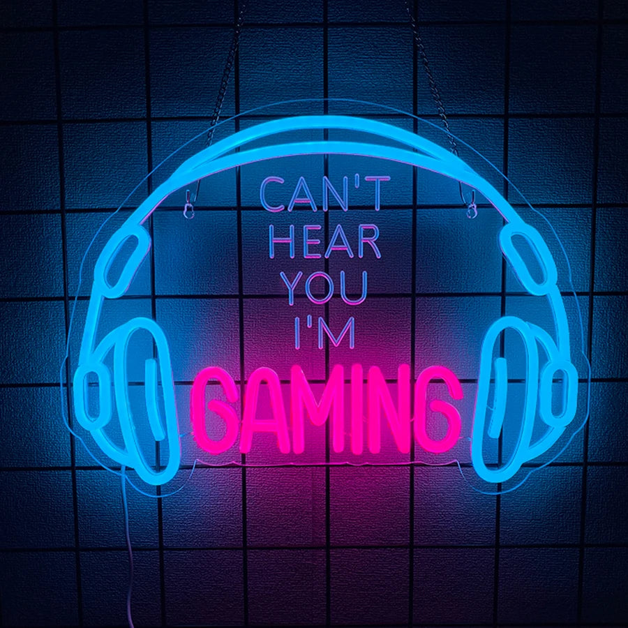 Game Neon Sign, Earphone Icon Aesthetic Operation Light, Used For Artistic Decor Of Rooms, Game Rooms, Clubs And Man Caves. Good Vibrations