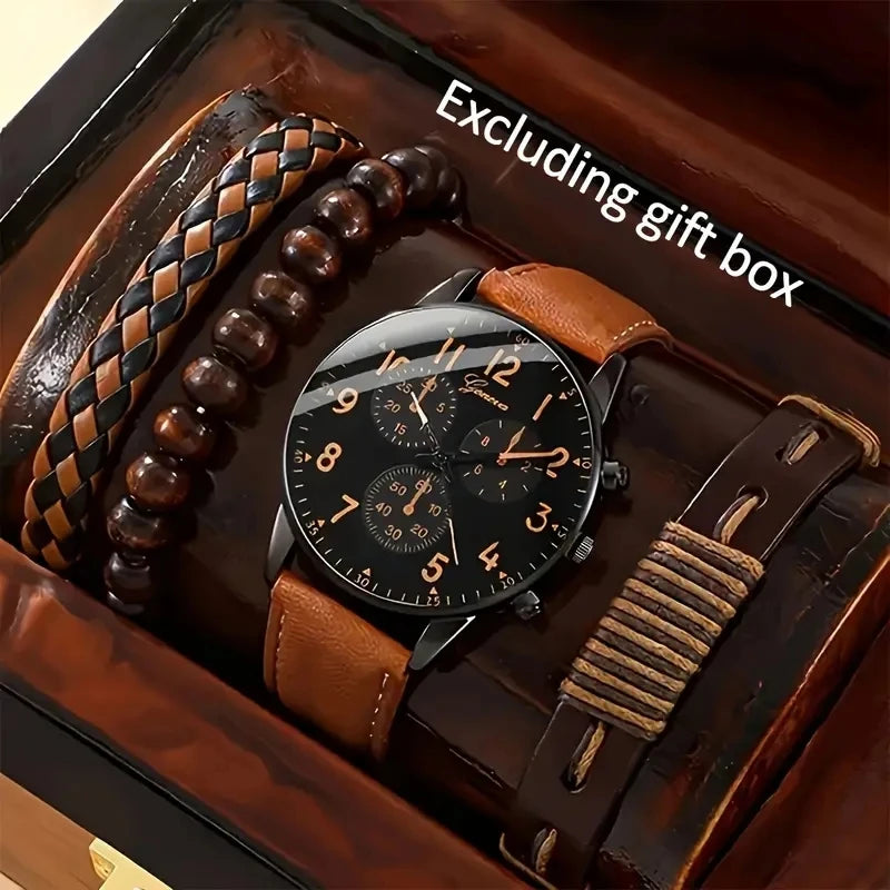 New Hip Hop Mens Fashion Watches Luxury Male Clock Wristwatch Sport MensWrist Watch Bracelet Set Relogio Masculino Good Vibrations