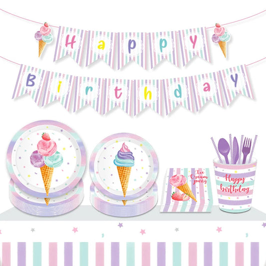 Ice Cream Theme Party Disposable Paper Tableware Set Plate Cup Napkin For Birthday Party Wedding Baby Shower Decoration Supplies Good Vibrations