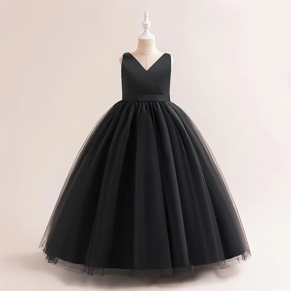 Girl Long White Bridesmaid Dresses For Wedding Prom Gown Big Bow Girls Party Dress Kids First Communiom Formal Evening Vestidos Good Vibrations