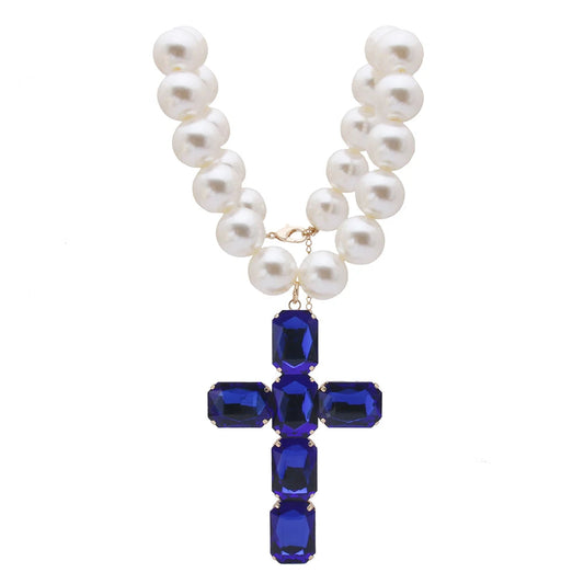 Fashionable and exaggerated large glass cross necklace pendant, luxurious Christmas gift jewelry Good Vibrations