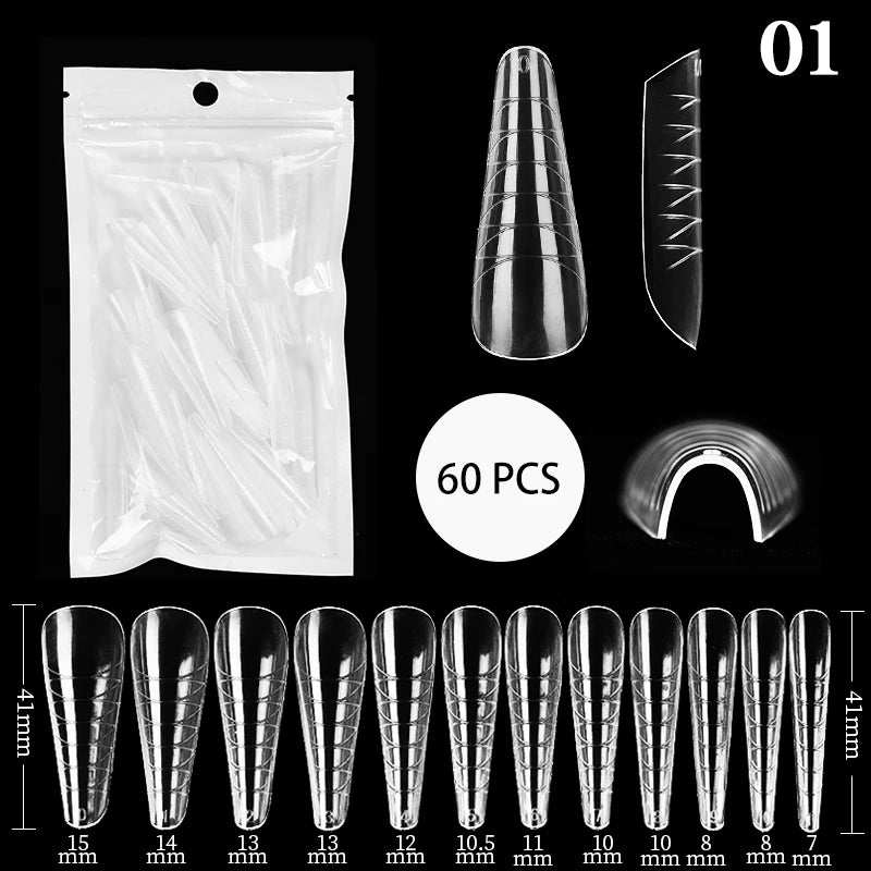 100Pcs/box Full Cover Sculpted Nail Tips Fake Finger Nails Extension Tip Quick Building Mold False Tips For Manicuring Tool Set Good Vibrations