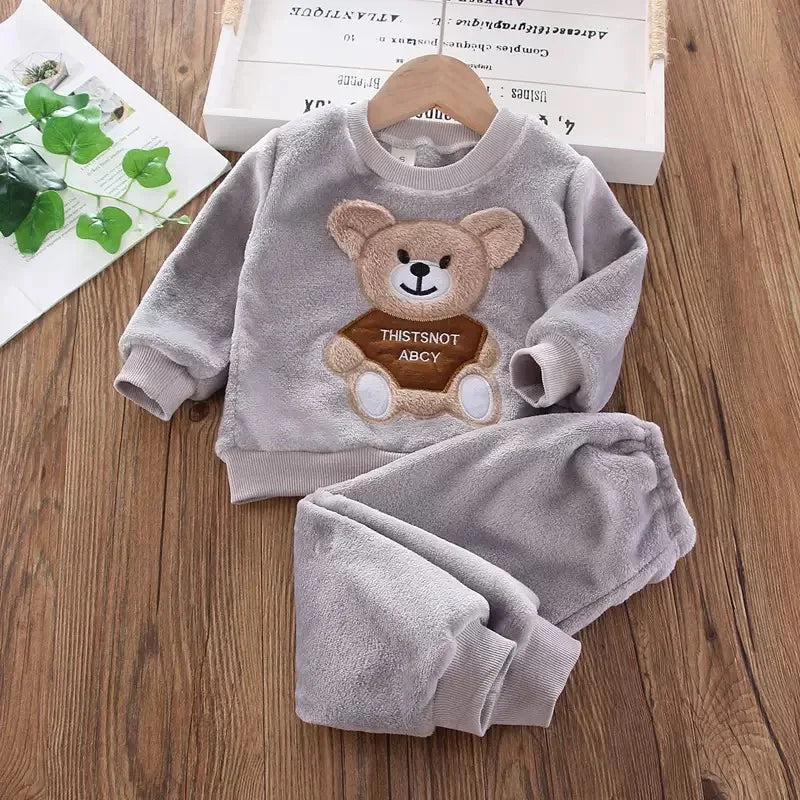 Baby Boys Clothing Set Autumn Winter Cartoon Lion Fleece Thick Hooded Jacket Coat Pants 3Pc Suit for 1-4 Years Kids Warm Outfits Good Vibrations