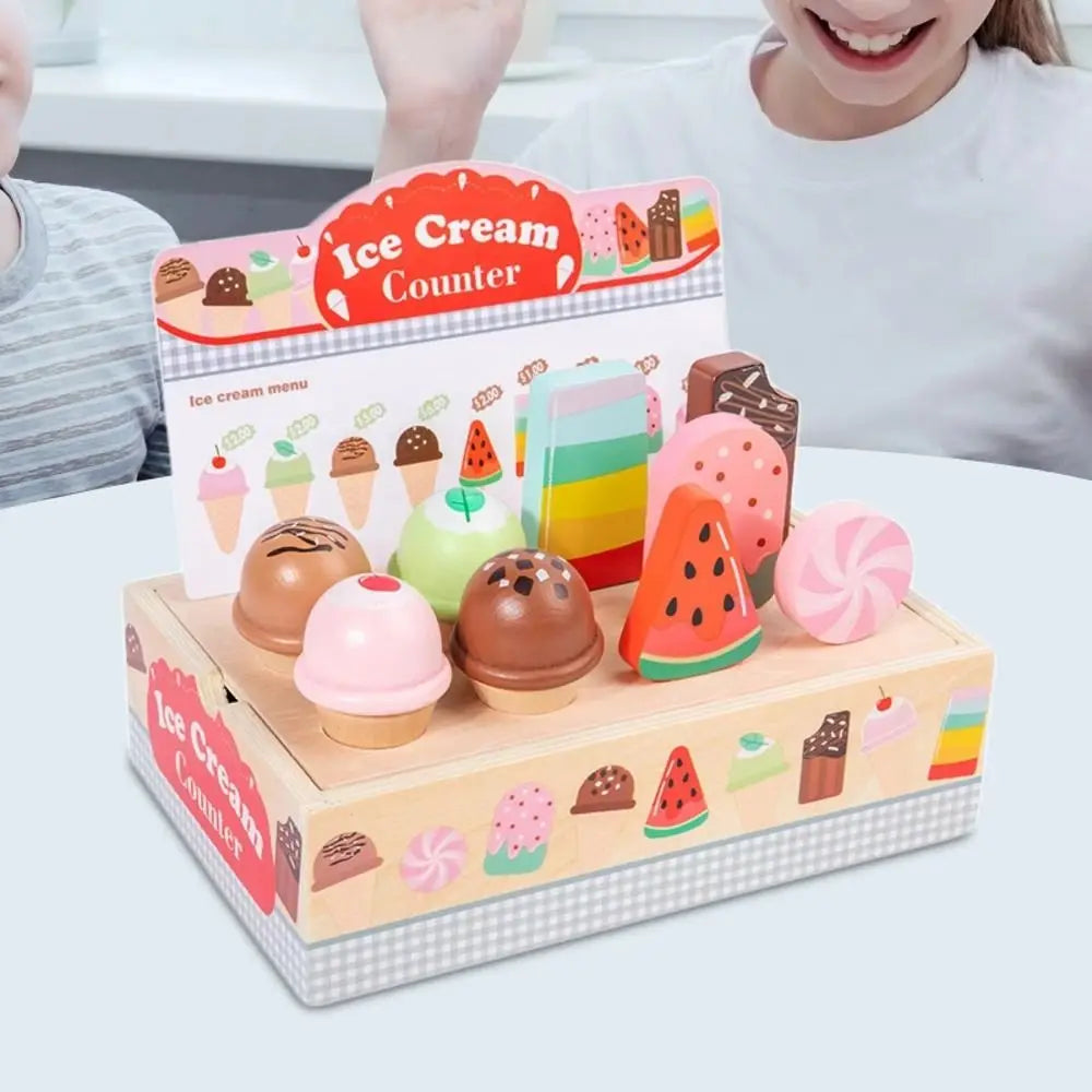 Wooden Role-playing Ice Cream Toy Play House Pretend Play Counter Playset Pretend Toys Miniature Montessori Good Vibrations