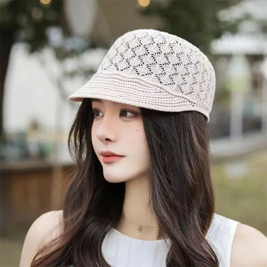 New Hat Women's Spring/Summer Peaked Cap Hollow Design Headband Women's Bucket Hats Beret Hat Good Vibrations