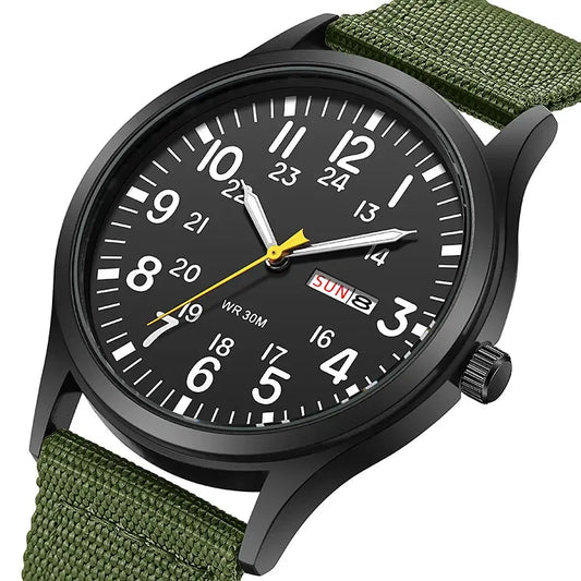 2024 TPW Field Watch Easy Reading Fabric Strap 24 Hours Display Quartz Movement Good Vibrations