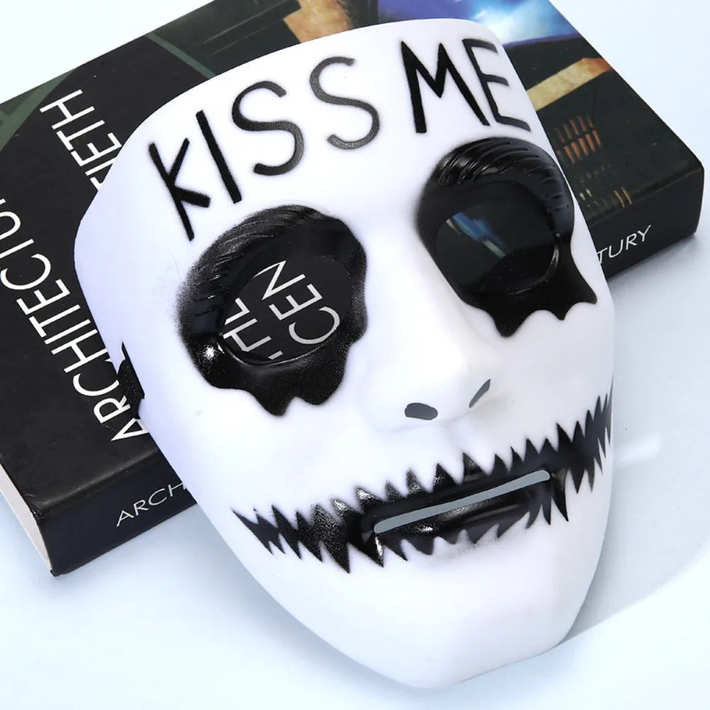 Dress Up Props White Makeup Halloween Mask Full Face Hand-painted Street Dance Mask Scary Hip Hop Mask Kids Adult Good Vibrations